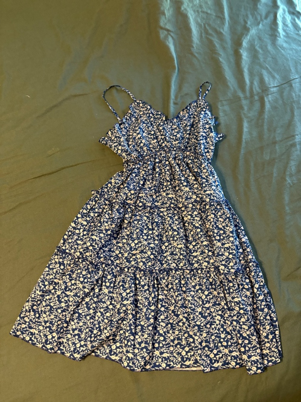 Blue Floral Tiered Sundress with Spaghetti Straps